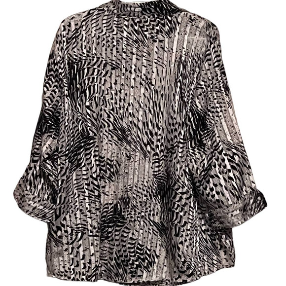 Blue Diamond Plus Women's Black White Gold Sparkle‎ Button Front Blouse Size 20 - Picture 2 of 4